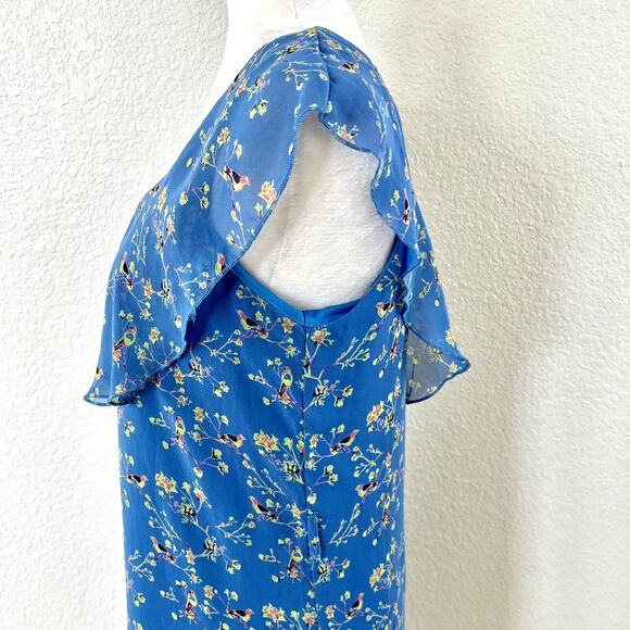 Altar’d State Sz Medium Baby Blue Floral Party Dress Ruffle Shoulder Sheer Lined - Picture 10 of 14